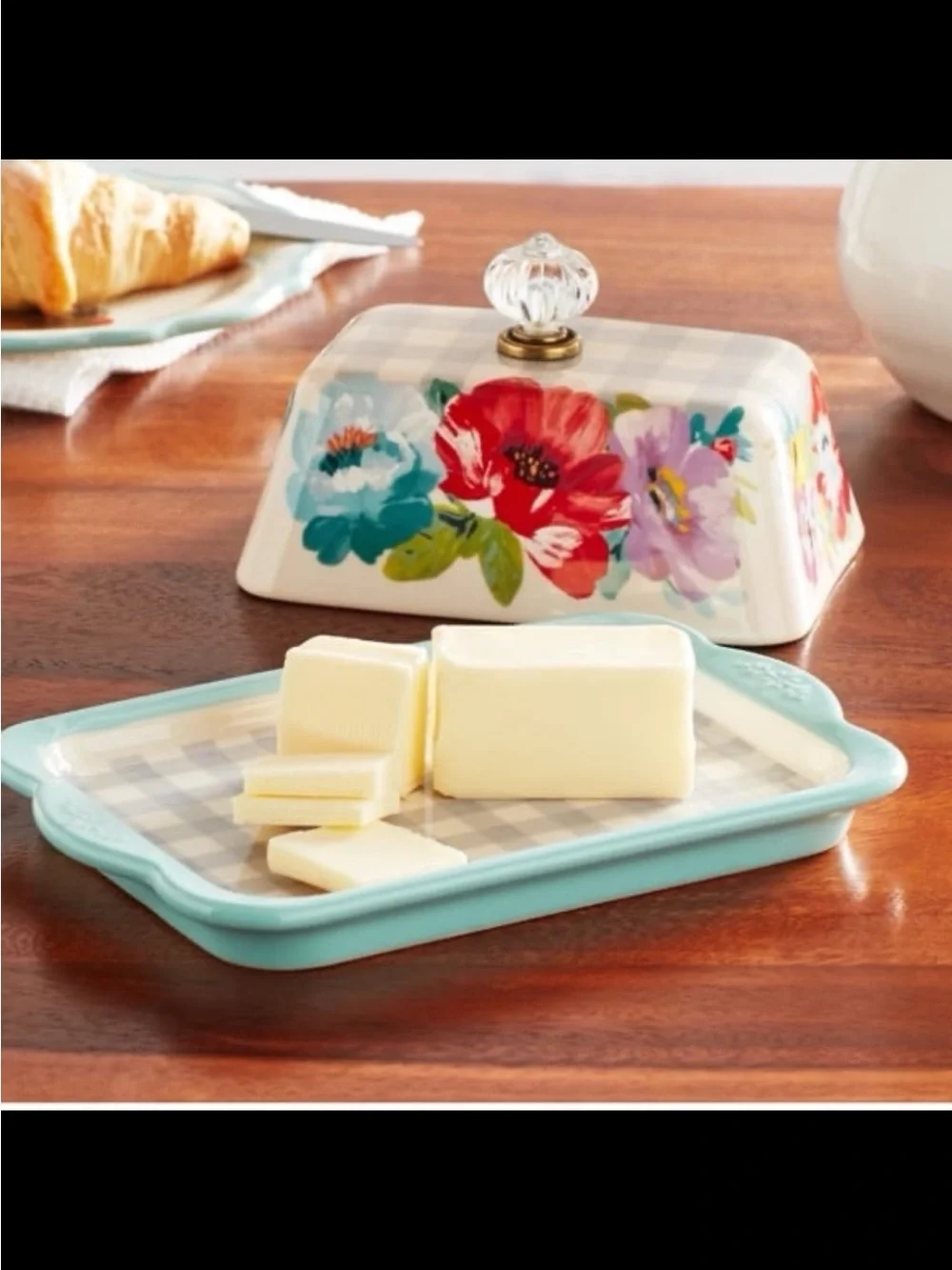 The Pioneer Woman Sweet Romance Ceramic Double Stick Blue Butter Dish